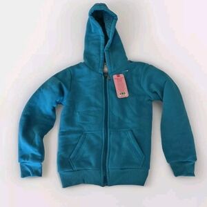 KIDS SEVEN APPAREL THICK SHERPA LINED HOODED JACKET TEAL ZIP FRONT POCKETS XL